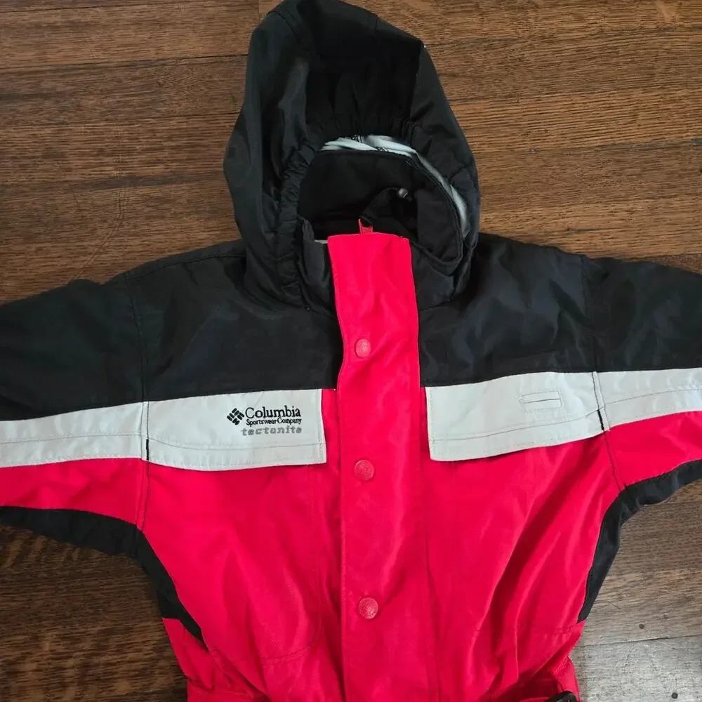 Vintage Columbia Sportswear Tectonite Snow Ski Suit Belted Red & Black Size 6/7
